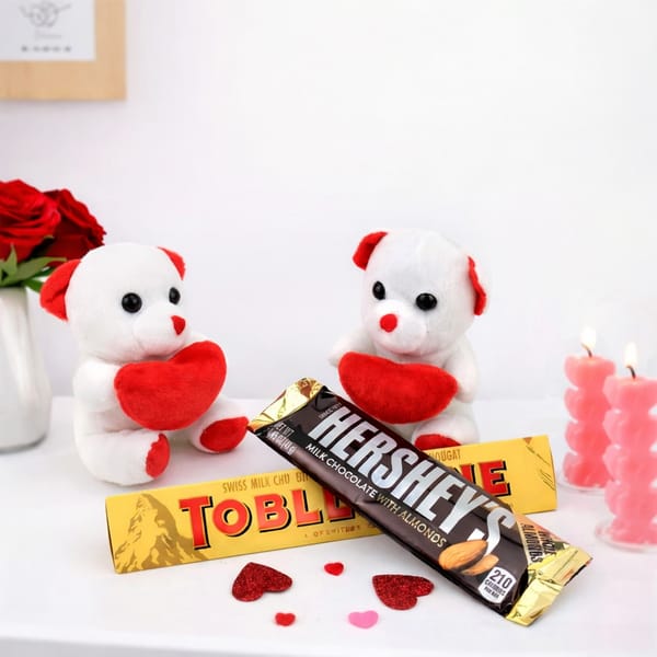 Sweet Valentine's Day Combo-Teddy Bears And Chocolates