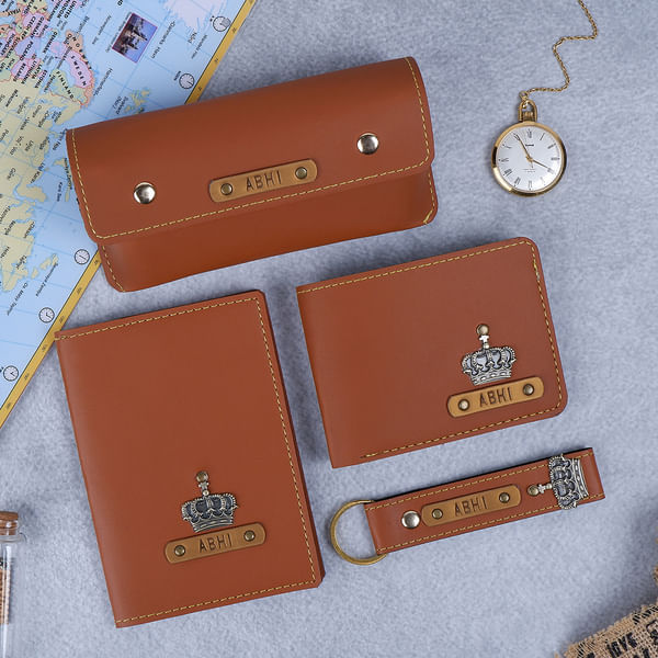 Tan Brown Travel Essentials Gift Box - Personalized