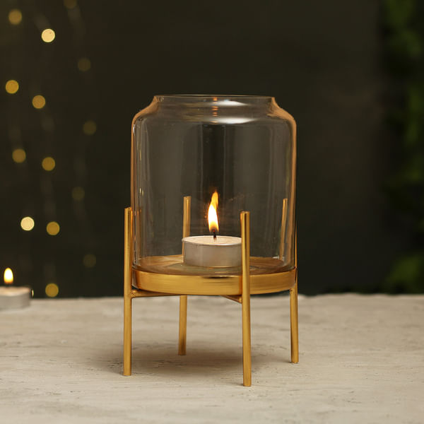 Tea Light Candle in Big Glass Jar with Stand