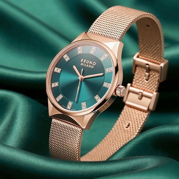 Teal Dial Crystal Marker Slim Ladies Watch For Her