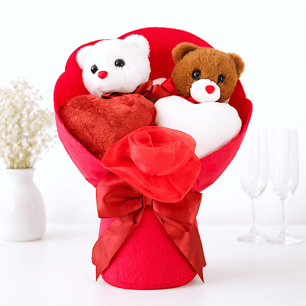 Teddy Bear Bouquet with Red Rose