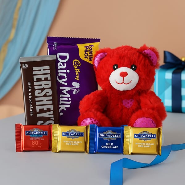 Teddy Bear with Hershey's, Cadbury & Ghirardelli Chocolates
