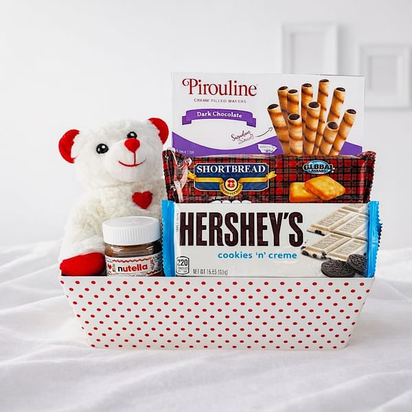 Teddy Bear with Nutella & Chocolate Treat Basket