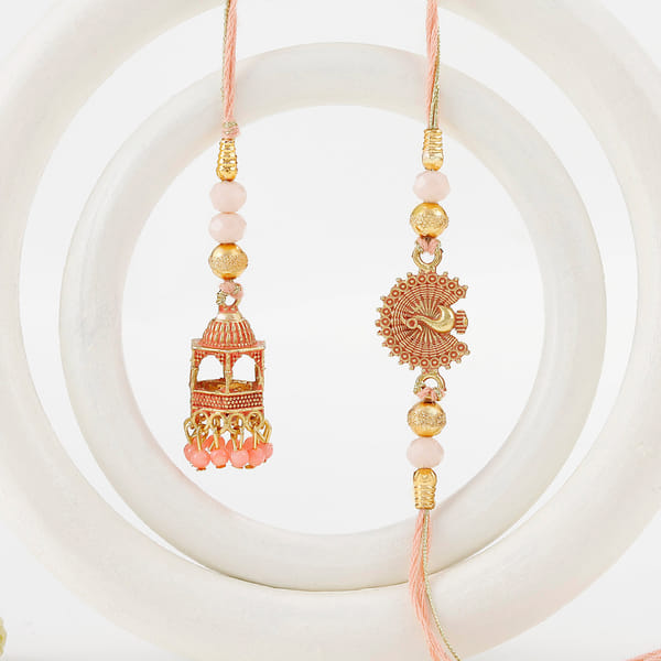 Temple Shaped Bhaiya Bhabhi Rakhi with Beads Work