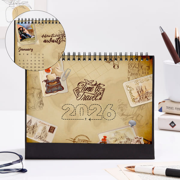 Time To Travel - Personalized 2025 Desk Calendar