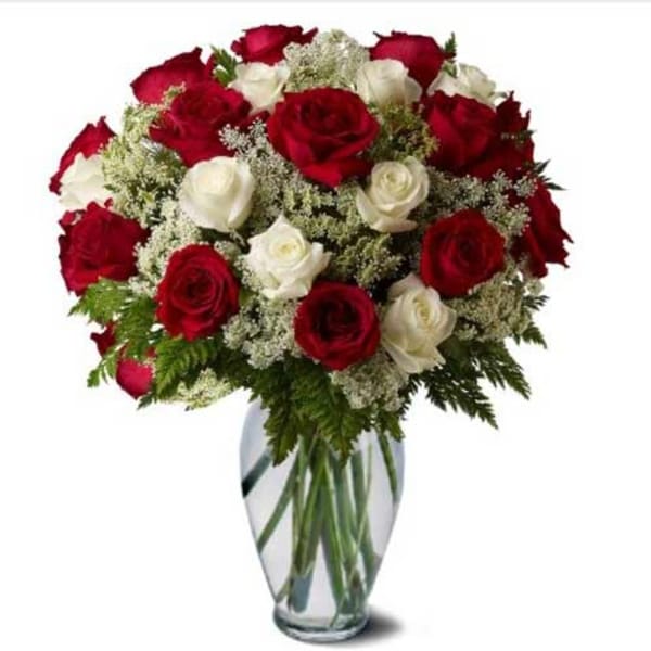 Timeless Red White Rose Arrangement