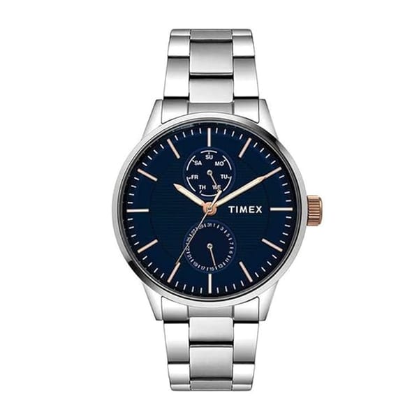 TIMEX Analog Watch for Man with Blue Round Dial & Silver Stainless Steel Bracelet Band Wrist Watches
