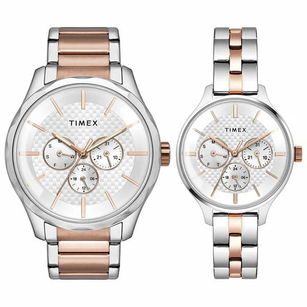 Timex -Silver Dial Coloured Quartz Watch