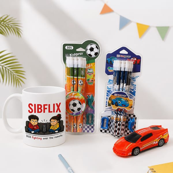 Toy Car and Stationery Gift for Rakhi