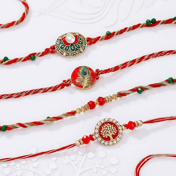 Traditional Kundan Work Rakhis-Set Of 4