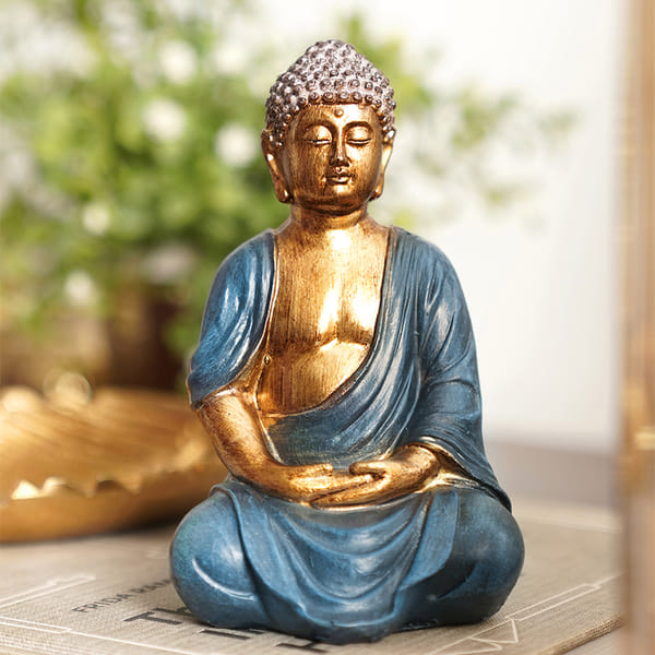 Tranquil Blue And Golden Buddha Figurine