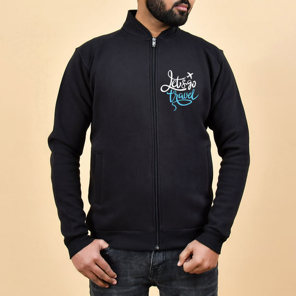 Travel Lover Zipper Jacket For Men - Black