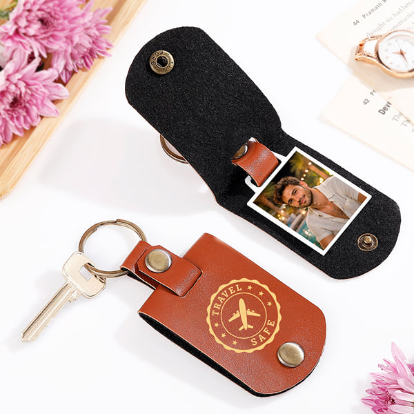 Travel Safe Personalized Leather Keychain