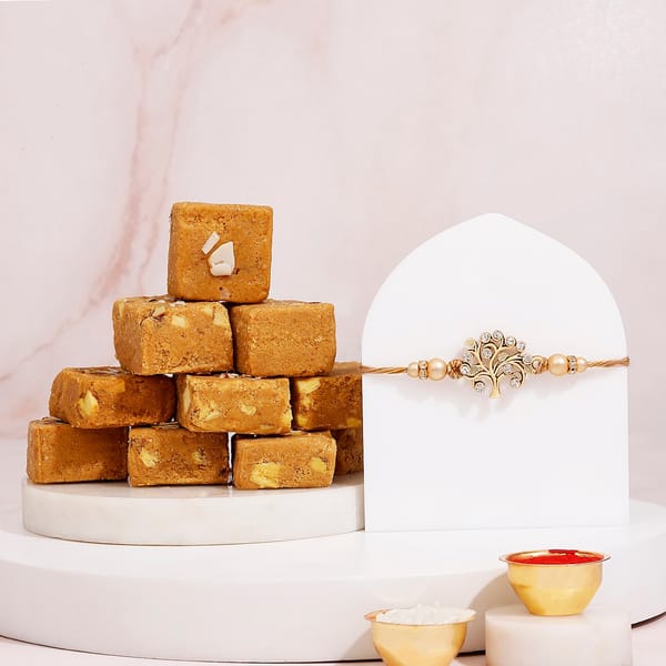 Tree of Life Rakhi Set with Besan Barfi