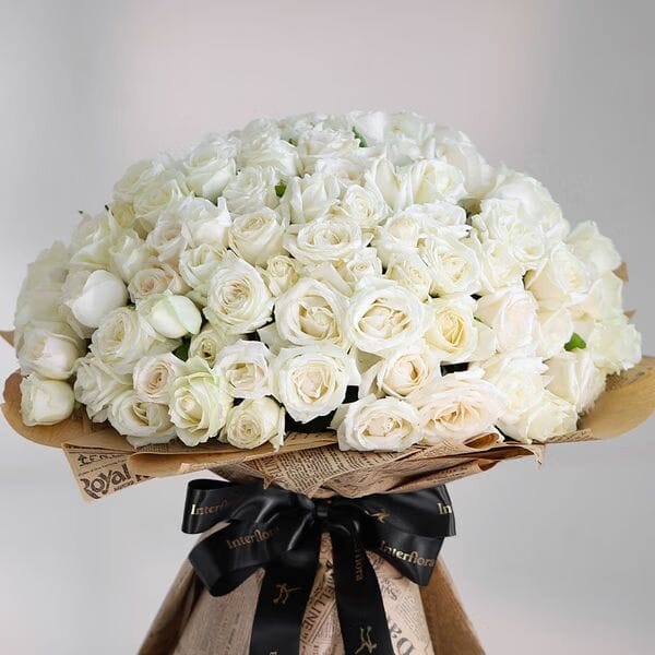 Ultimate 100 White Roses Hand Tied