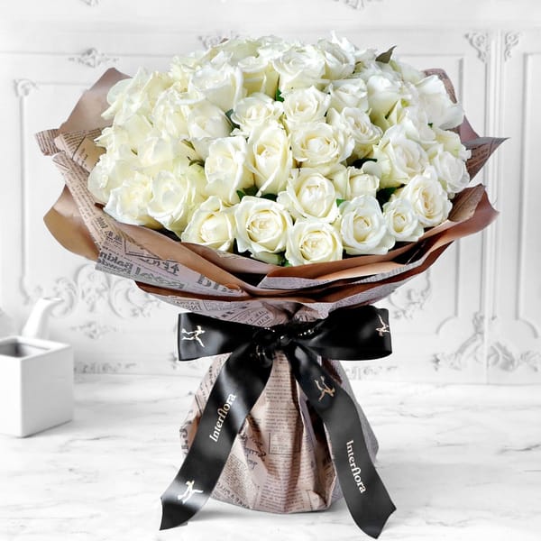 Unforgettable 50 White Roses Hand Tied