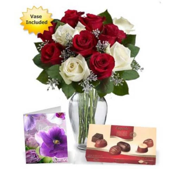 Valentine's Day Classic Combo Of Roses And Chocolates
