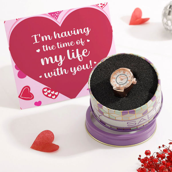 Valentine's Day Rose Gold Finger Watch Combo
