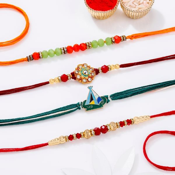Vibrant Beads And CZ Rakhis - Set Of 4
