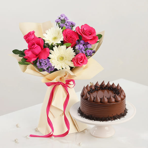 Vibrant Blooms and Truffle Cake Combo