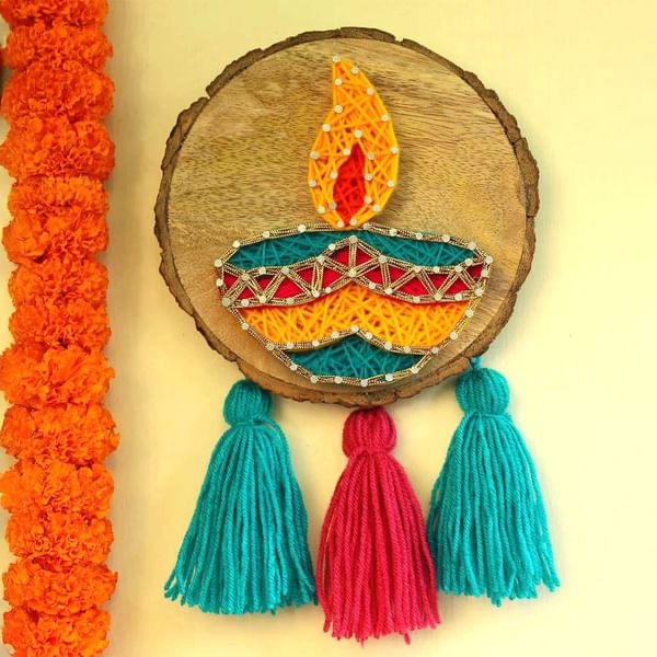 Vibrant Diwali Diya String Art Wall Hanging