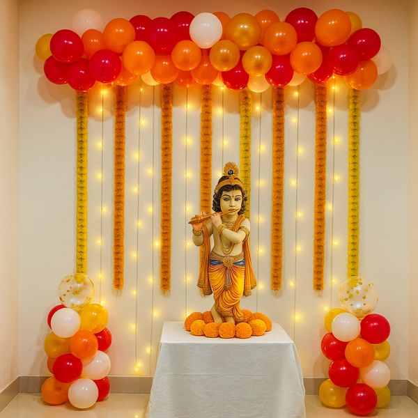 Vibrant Janmashtami Balloon And Floral Decor