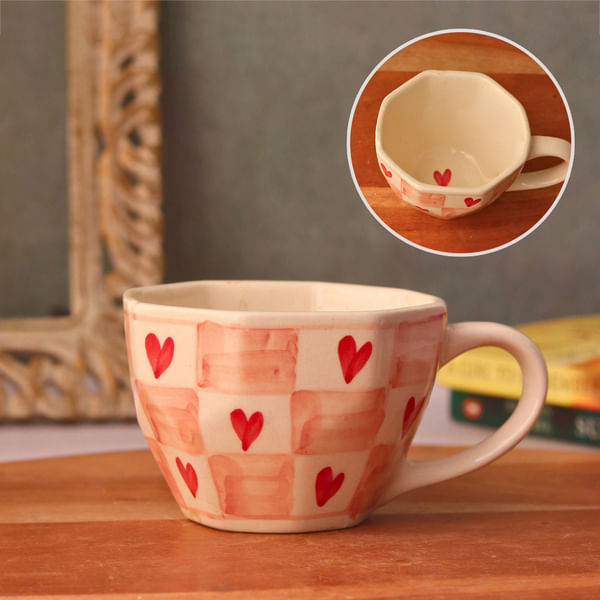 Whimsical Chequered Heart Mug - Single Piece