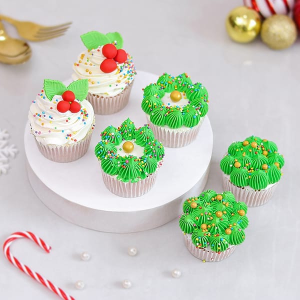 Whimsical Christmas Cupcakes - Set Of 6