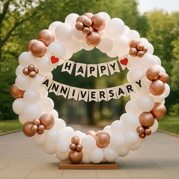 White And Rose Gold Anniversary Balloon Ring Decor