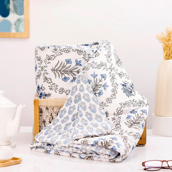 White Mul Mul Cotton Floral Comfort Quilt