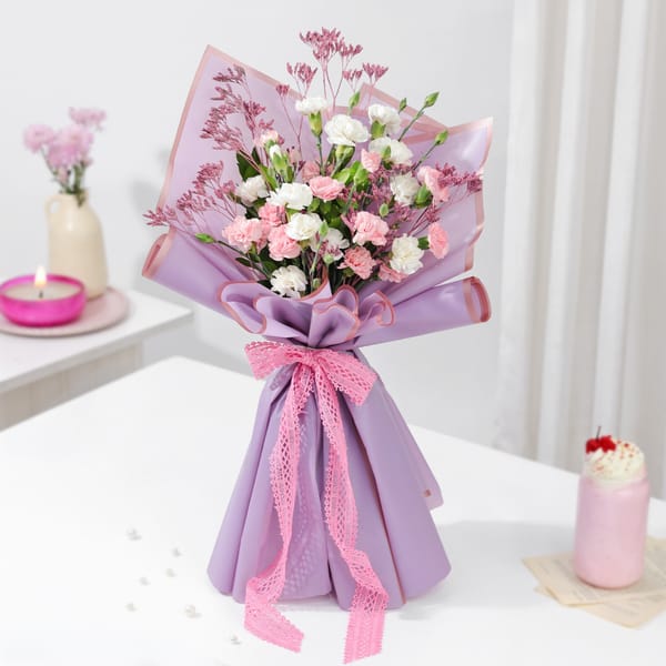 White & Pink Carnations Bouquet