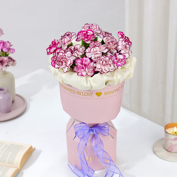 White & Purple Carnation Bouquet