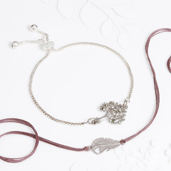 Wishing Tree And Leaf Design Metal Work Bhaiya Bhabhi Rakhi