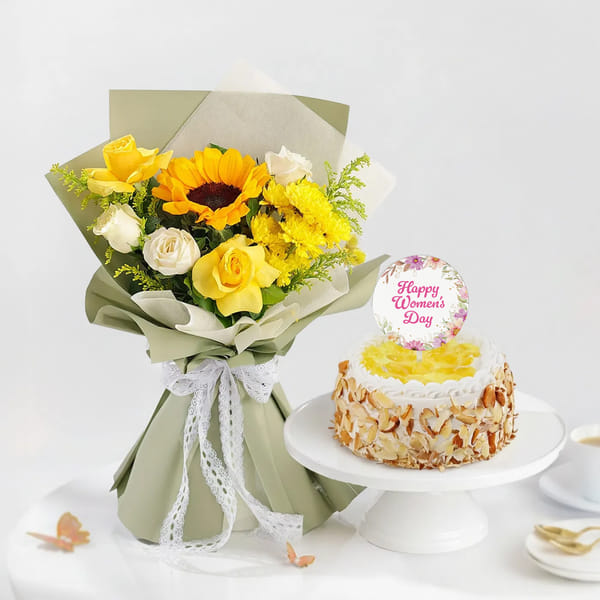 Women's Day Sunflower & Pineapple Cake Combo