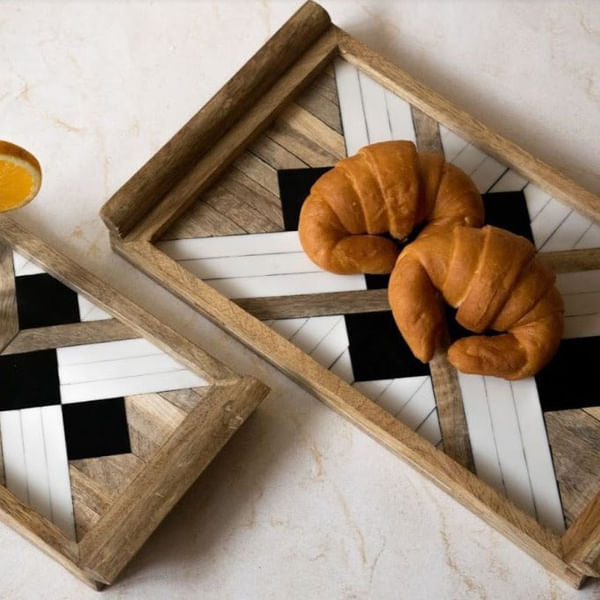 Wooden Black & White Tray - Large