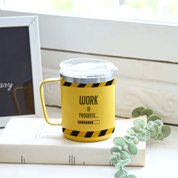 Work In Progress Personalized Stainless Steel Mug - Yellow