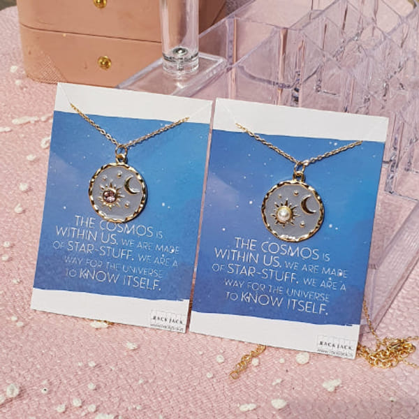 Y2K Charm Pendant Gold Necklace - Sun And Moon - Single Piece