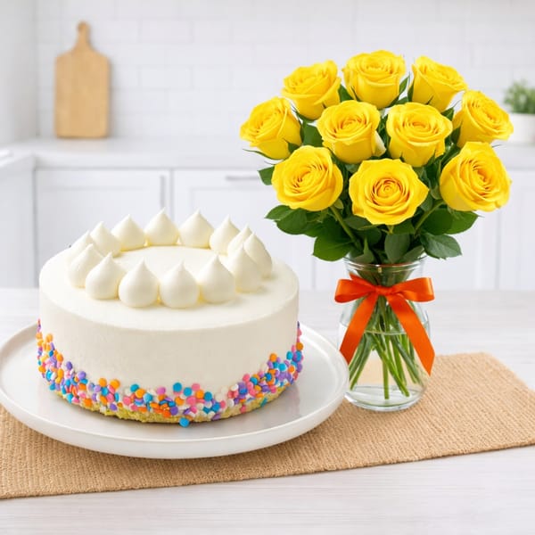 Yellow Roses And Vanilla Cake