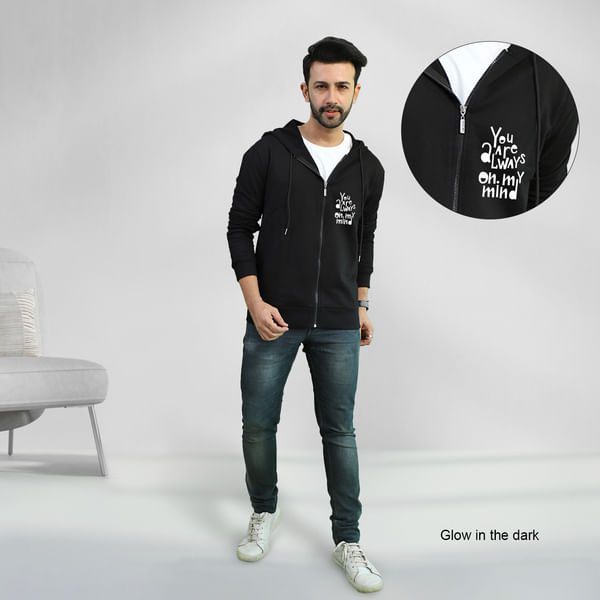 You Are Always On My Mind - Glow In The Dark Men's Zipper Hoodie - Black