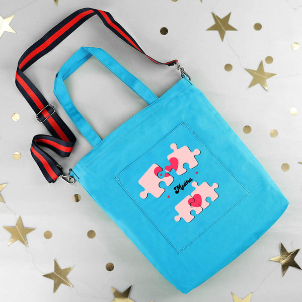 You Complete Me - Personalized Canvas Tote Bag With Sling - Pop Blue