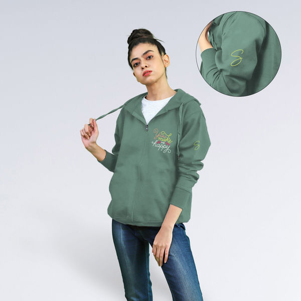 You Make Me Happy - Personalized Women's Zipper Hoodie - Sage