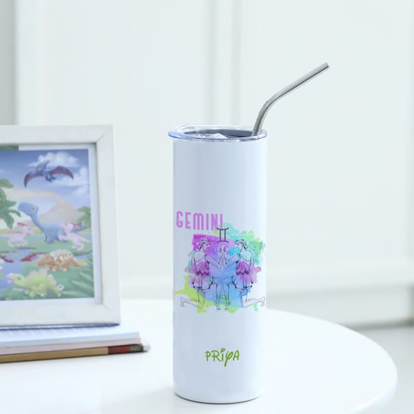 Zodiac Charm - Personalized Stainless Steel Tumbler With Straw - Gemini