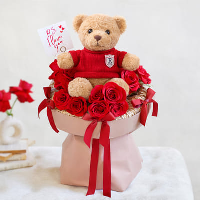Buy/Send 14 Red Roses And Teddy Arrangement For Valentine's Day Online ...
