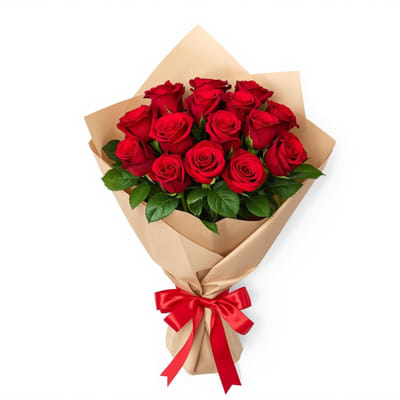 Charming 12 Red Roses Bouquet For Valentine's Day: Gift/Send Valentine