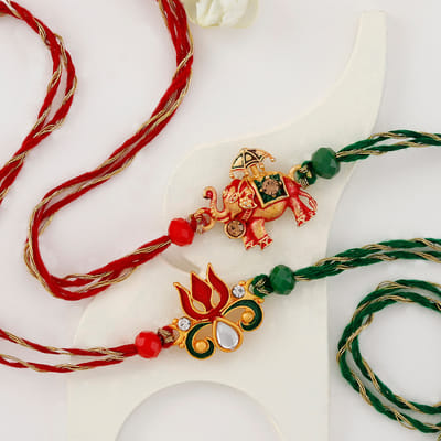Buy/Send Classic Trishul And Elephant Rakhi With Meenakari Work Set Of ...