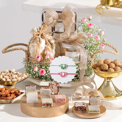 Buy/Send Delightful Treats Rakhi And Metal Basket Hamper Online | IGP ...