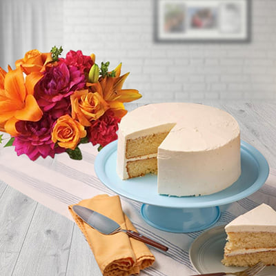 Buy/Send Mixed Flowers with Vanilla Cake Online | IGP | JVS1204942