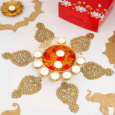 Send Peacock Urli With DIY Rangoli Set And T-Lights Online, Same Day ...