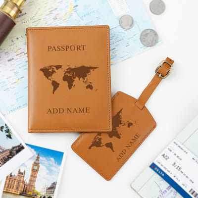 Passport Cover Passport Luggage Personalized Passport Cover And Luggage Tag Combo Tan Personalised Gifts, Personalized Gifts, Customized Gifts, Customised Gifts By IGP