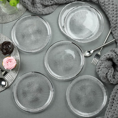 Buy/Send Textured Crystal Glass And Platinum Snack Plates Set of 6